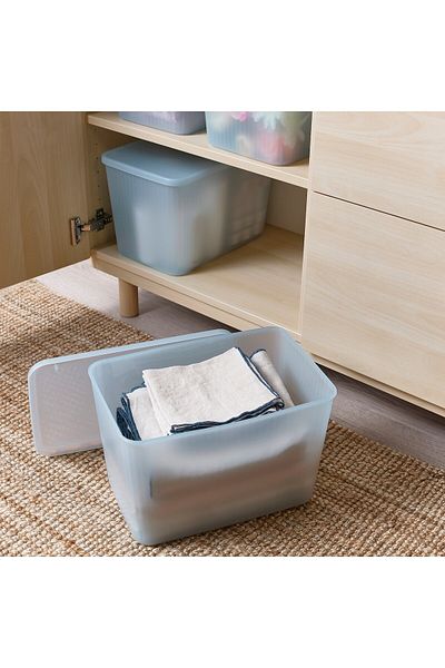 erorex Storage box with lid, transparent grey-blue, 24x36x23 cm/14.5 l
