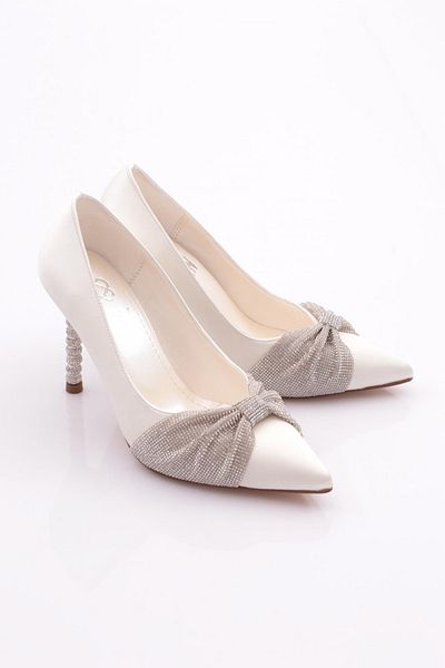 DGN Pantofi cu toc cu panglică de damă din satin sidef 219342621