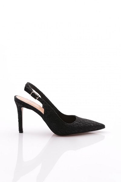 DGN 197 Model Women's - Open Back Black Patterned Pointed Toe Heeled Shoes
