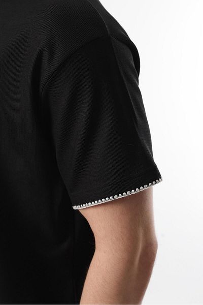 Madmext Černá výšivka Detailní pánské šortky T-shirt Set E7305