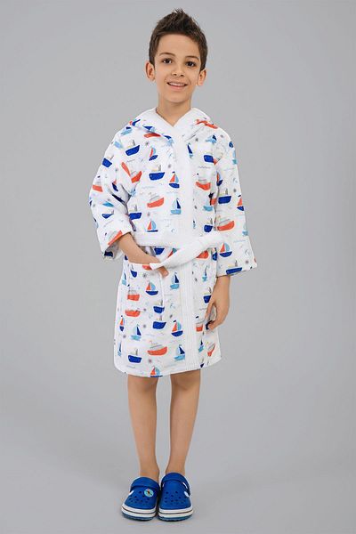VEVİEN HOME Sea Ship Digital Printed Children's Bathrobe