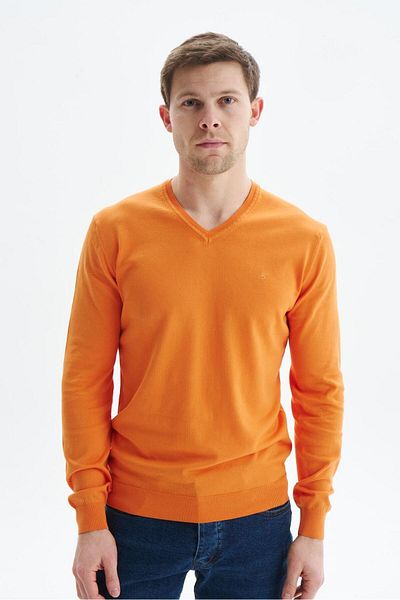 Arma Men's Orange Slim Fit Basic V-Neck Knitwear Sweater K9Kro0852