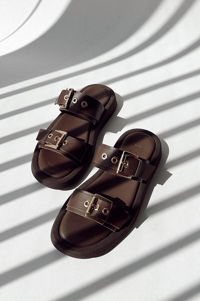 nope21shoess London Brown Genuine Leather Slippers