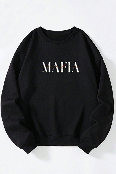 Anetos Mafia unisex negru guler rotund bumbac Swea tricou