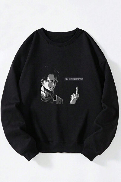 Anetos Levi Ackerman Fck Unisex Negru Guler Rotund Bumbac Sweatshirt