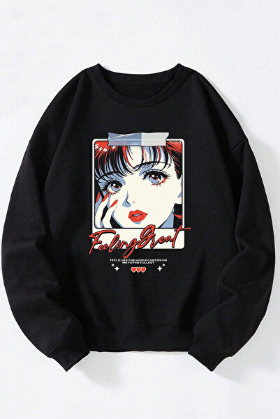 Anetos Feeling Streat Unisex Hanorac Bumbac Negru cu Guler Rotund