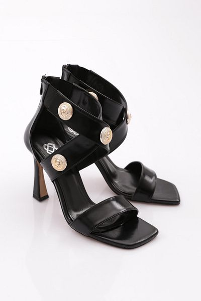DGN 6903 Pantofi de seara cu toc brodat metalic pentru dama, negri