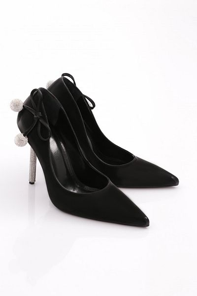 DGN Pantofi cu toc pentru damă, cu ornamente cu minge de cristal, cu deschidere neagră 56573557