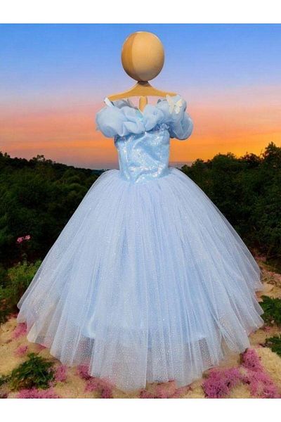 Okay Girl's Princess Collar Butterfly Embroidered Sequin Turndown Evening Dress