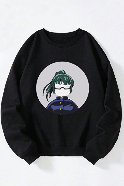 Anetos Maki Face unisex negru guler rotund bumbac Swea tricou