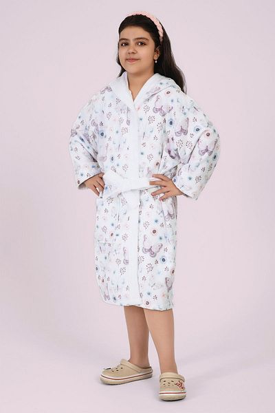 VEVİEN HOME Butterfly Pattern Digital Printed Young Children's Bathrobe