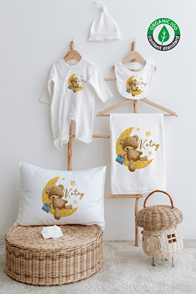 Lilabio %100 Organik İsme Özel İsimli 6lı Hastane Çıkışı Tulum Set Kitaplı Ay...