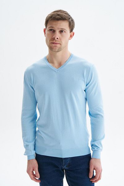 Arma Men's Blue Slim Fit Basic V-Neck Knitwear Sweater K9Kro0852
