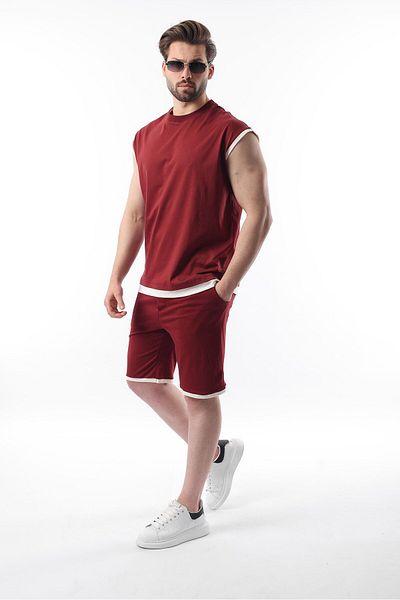 Madmext Claret Red Zero Sleeve Ανδρικό Σορτς T-shirt Σετ E7308