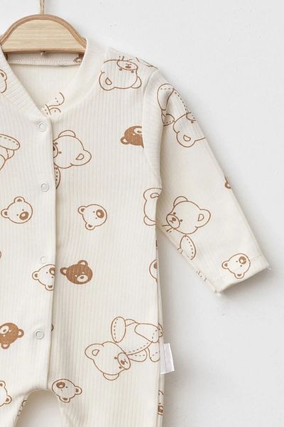 ENİA BABY Unisex Baby Teddy Bear Themed Themed Jumpsuit with Snap Fasteners Booties Newborn Baby Outfit 0-3-6 Months
