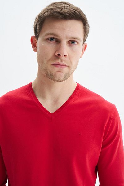 Arma Men's Red Slim Fit Basic V-Neck Knitwear Sweater K9Kro0852
