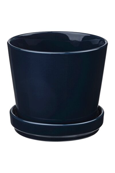 erorex وعاء نباتات مع صحن، داخلي/خارجي/أسود-أزرق، 12 سم