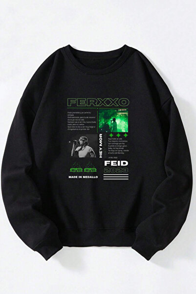 Anetos Feıd Ferxxo Unisex Pulover din Bumbac cu Guler Rotund Negru