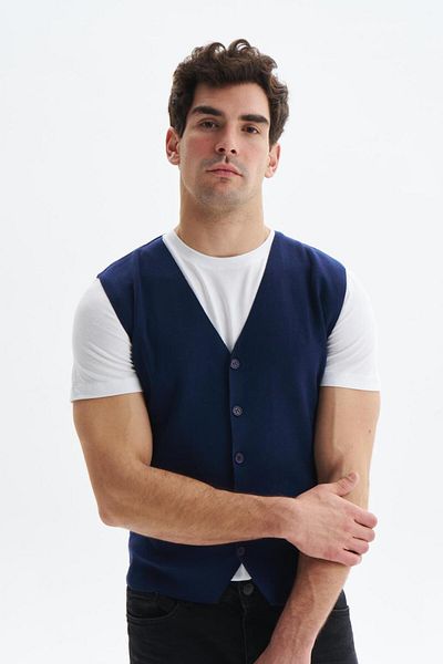 Arma Ανδρικό γιλέκο πλεκτό Navy Blue Slim Fit 100% Cotton Pima Cotton – Κουμπί, λαιμόκοψη V, Basic Style K9kro0853