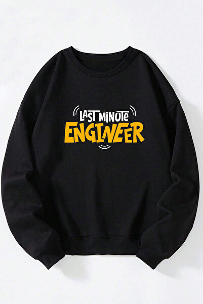 Anetos Last Minute Engineer Unisex Sweatshirt Negru cu Guler Rotund din Bumbac