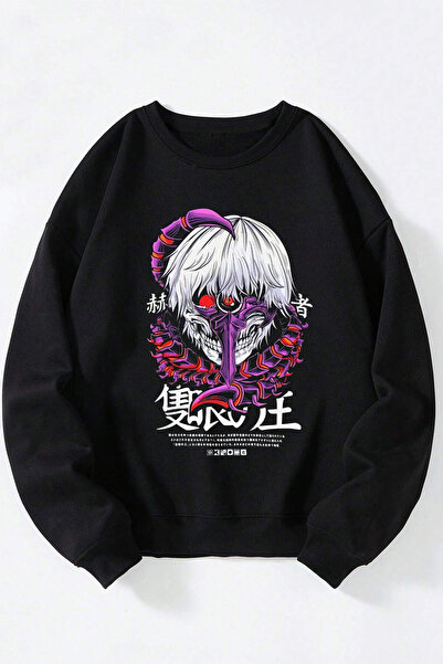 Anetos Tokyo Ghoul Față de Demon Ken Unisex Negru Guler Rotund Bumbac Hanorac