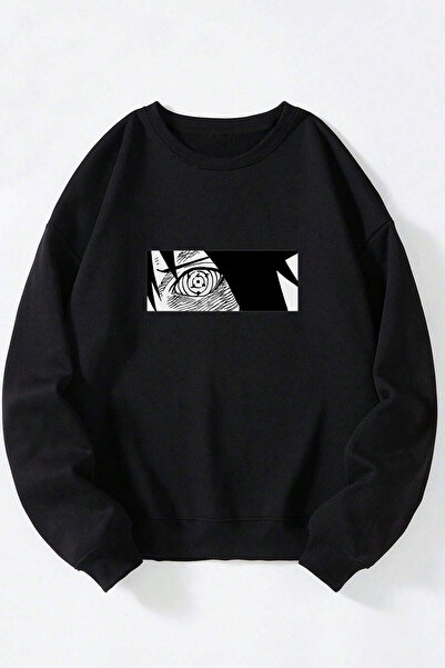 Anetos Sasuke Rinnegan Unisex Negru Guler Rotund Bumbac Sweatshirt
