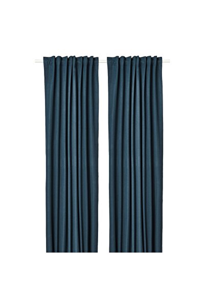 Generic Room darkening curtains, 1 pair, with heading tape/dark blue, 135x300 cm