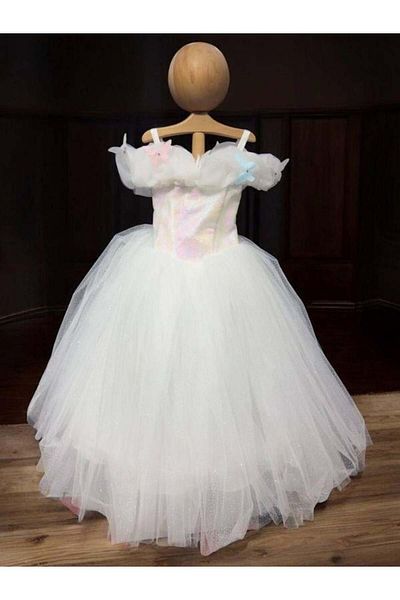Okay Girl's Princess Collar Butterfly Embroidered Sequin Turndown Evening Dress