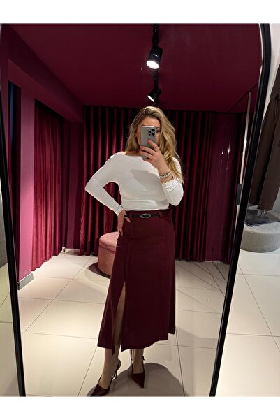 EFİL Burgundy Midi Skirt - 1234 with Belt