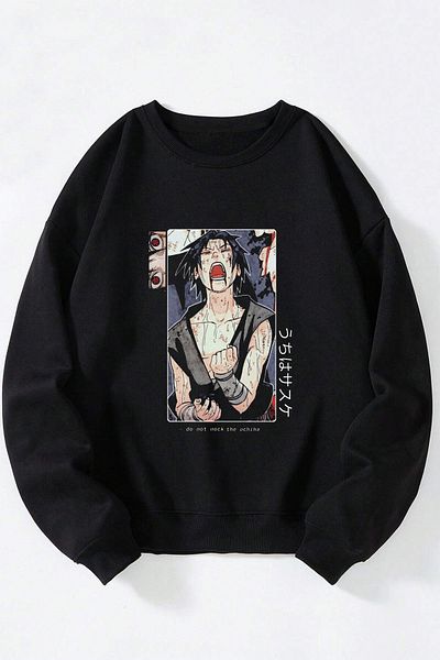 Anetos Naruto Sasuke Pain Unisex Black Crew Neck Cotton Sweatshirt