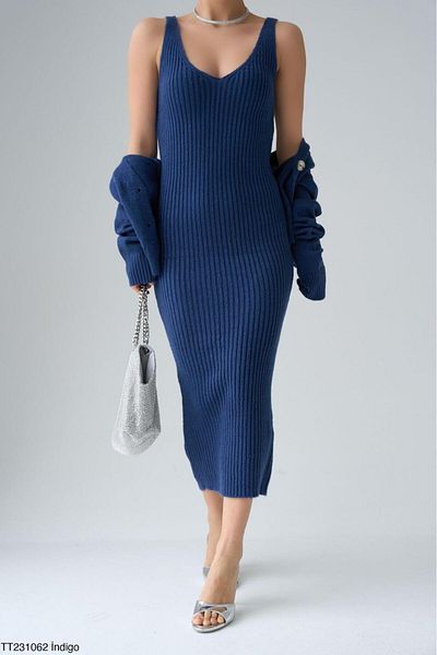 Lupies Indigo Women's Knitwear Set - Sling Dress and Cardigan