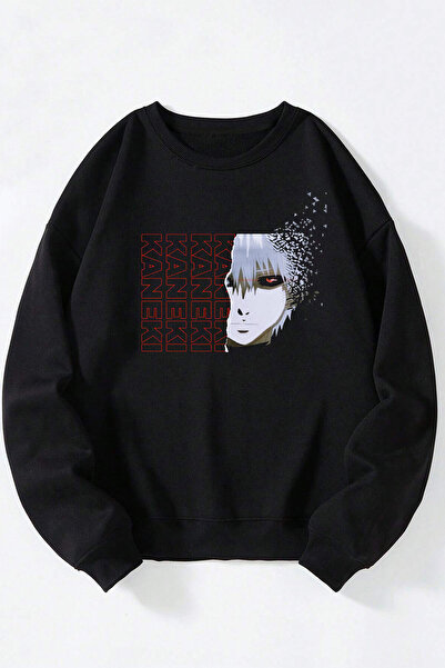 Anetos Kanekı Face unisex negru guler rotund bumbac Swea tricou