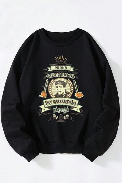 Anetos Kemal Sunal Two Eyes of My Eyes Unisex Black Crew Neck Cotton Sweatshirt