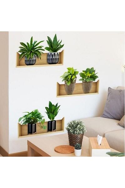 ROZIA 20X30 Cm Set de 3 - Autocolante adezive cu flori cu design de plante cu raft, decor pentru casa