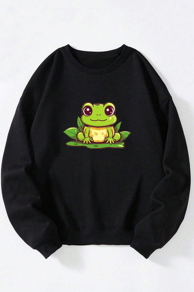 Anetos Tatlı Kurba unisex negru guler rotund bumbac Swea tricou