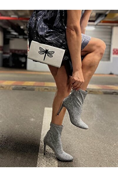 Marnier Silver Deri Yusufçuk Desen Nakış Işlemeli El Çantası