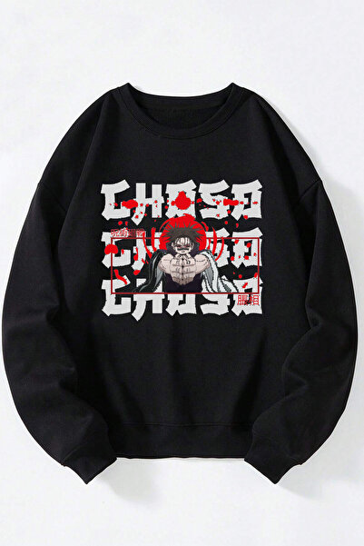 Anetos Anime Hero Unisex Sweatshirt din Bumbac Negru cu Guler Rotund