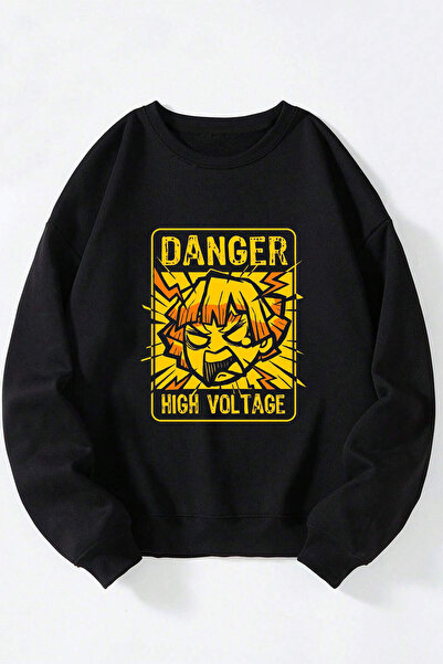 Anetos Φούτερ Zenitsu High Voltage Unisex Μαύρο Βαμβακερό με λαιμόκοψη