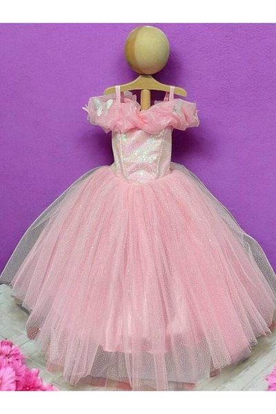Okay Girl's Princess Collar Butterfly Embroidered Sequin Turndown Evening Dress