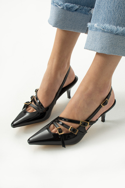 Neva'nın Butiği Ženske Cipele sa štiklom lakirane crne cipele sa otvorenim st...