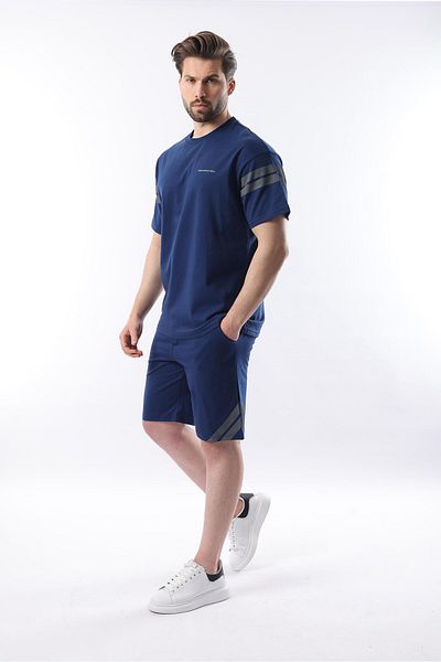 Madmext Σετ μπλουζάκι ανδρικό σορτς Navy Blue ριγέ λεπτομερές E7301