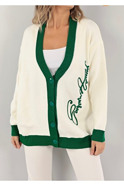 MODA Κομψή ζακέτα με πράσινο και λευκό γράμματα