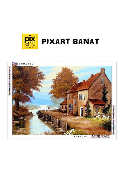 pixartsanat House by the River 61X43 Pixart Art Diamond Mosaic Painting Diamond Turkey