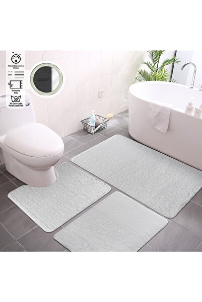 Plato Halı Vitrin Peluş 3'lü Set Premium Banyo Takımı 50x60 (Klozet) - 60x100 - 50x60 Set