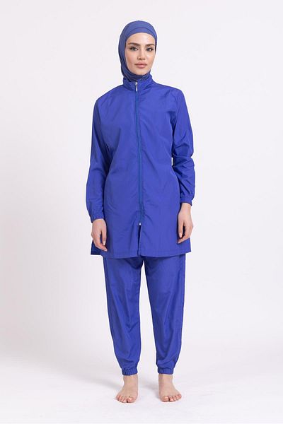 Pemilo Women's 23203 Drawstring Parachute Full Hijab Swimsuit Saks Blue