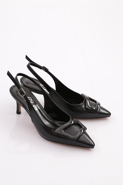 DGN Black Striped 6652 Women's Heeled Shoes