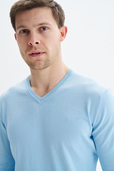 Arma Men's Blue Slim Fit Basic V-Neck Knitwear Sweater K9Kro0852