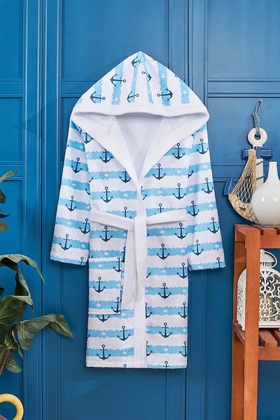 VEVİEN HOME Anchor Pattern Digital Printed Young Children's Bathrobe