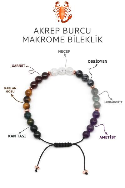 Alibaba Doğaltaş Akrep Burcu Taşlarından Oluşan Doğal Taş Makrome Bileklik 6 ...