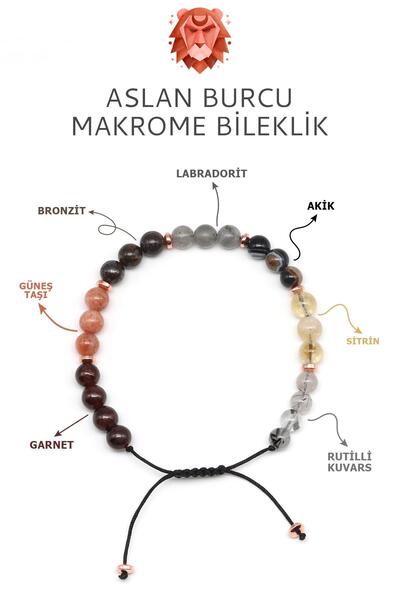Alibaba Doğaltaş Aslan Burcu Taşlarından Oluşan Doğal Taş Makrome Bileklik 6 ...